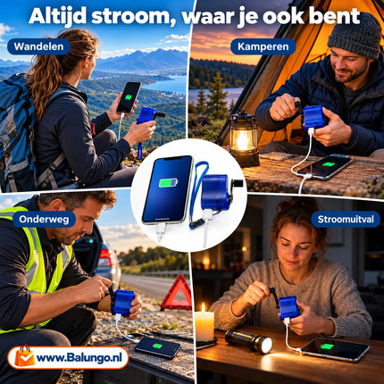 CrankCharge™ Noodlader met handslinger | NOOIT MEER ZONDER STROOM, waar je ook bent!