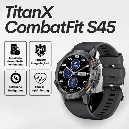 TitanX CombatFit S45™ Heren Smartwatch | Robuust, stijlvol en met Hartslagmonitor