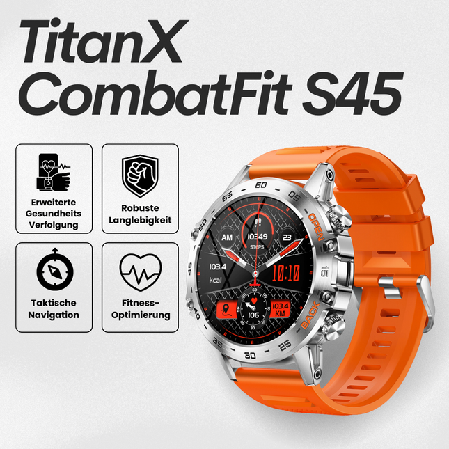 TitanX CombatFit S45™ Heren Smartwatch | Robuust, stijlvol en met Hartslagmonitor