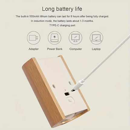 Houten Lamp met Bewegingssensor en Oplaadbare Batterij
