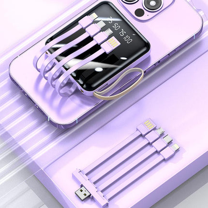 PowerGo™ Mini Powerbank 20.000 mAh met Geïntegreerde Kabels | Altijd opladen zonder losse kabels