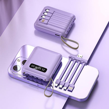 PowerGo™ Mini Powerbank 20.000 mAh met Geïntegreerde Kabels | Altijd opladen zonder losse kabels