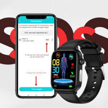 GlucoCare™ Smartwatch voor Senioren | Veiligheid en gezondheid binnen handbereik