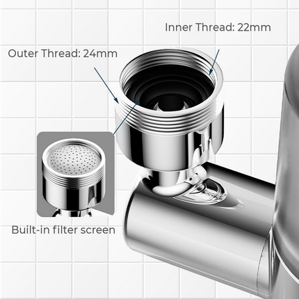 AquaFlex™ 720° Kraanfilter Mondstuk | Schoon water en maximale flexibiliteit in één slimme upgrade