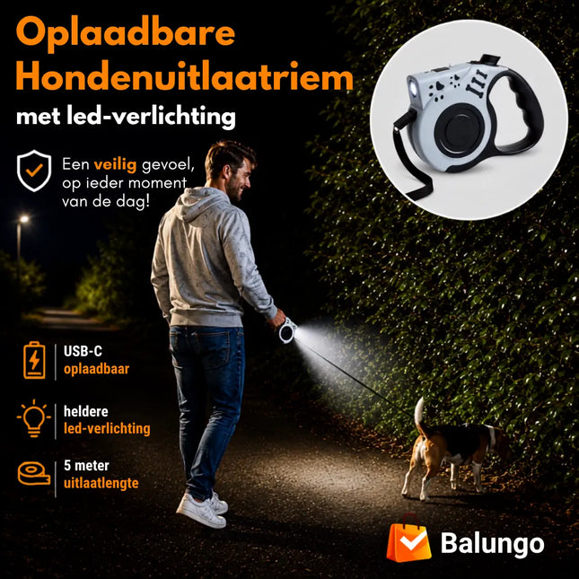 GlowWalk™ Automatische hondenriem met oplaadbare LED-lamp | Maak iedere wandeling veiliger en comfortabeler!