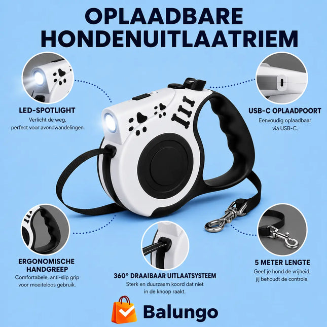 GlowWalk™ Automatische hondenriem met oplaadbare LED-lamp | Maak iedere wandeling veiliger en comfortabeler!