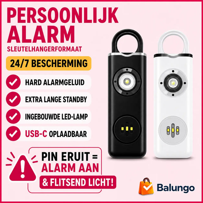 Hollarm™ Persoonlijk veiligheidsalarm met 130 dB Sirene & LED-lamp | Voel je veilig en schrik af, thuis of buiten de deur